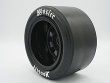 Load image into Gallery viewer, Best rc car tire / wheel sticker decals on the market. Made to fit BRP tires. Includes (8) stickers: "Hoosier" Logo. Does not include BRP 405 street slick tire. This vinyl is long-lasting, specially made for vehicles, and has permanent adhesive properties. Clear transfer tape is on top of the vinyl, to allow seamless transfer to your tires.  Refer to these dimensions to determine fitment: Stickers are 9/16 inch tall, and curved for a 4-1/4 inch diameter rim.