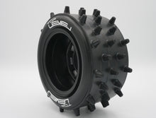 Load image into Gallery viewer, Best rc car tire / wheel sticker decals on the market. Made to fit BRP tires. Includes (8) stickers: "Top Level" Logo. Does not include BRP super spike tire.  This vinyl is long-lasting, specially made for vehicles, and has permanent adhesive properties. Clear transfer tape is on top of the vinyl, to allow seamless transfer to your tires.  Refer to these dimensions to determine fitment: Stickers are 7/16 inch tall, and curved for a 4-1/4 inch diameter rim.