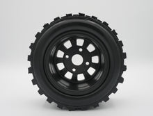 Load image into Gallery viewer, IN-STOCK NOW. BRP Tires: Knobbies | 3" Wide Standard 6.5" Wheel.  Made to ensure no ballooning! Therefore, these tires will not blow out due to centrifugal forces, as compared to foam tires competitors.  Recommended for 1/5 scale RC cars. Will require BRP hub adapter or Top Level RC hub adapter.
