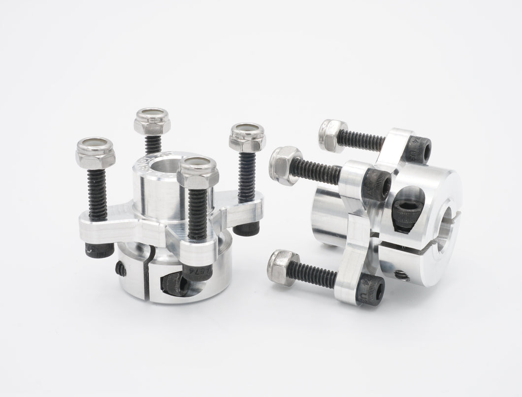 These are BRP Wheel Hub Adapters (Drag Race - Made for 1/2 inch Axle). Fits most cars with a 12mm axle. Made from 6061 aluminum. 76g each. Set of 2.  Includes:  (2) BRP Wheel Hub Adapters (12mm Universal Axle Clamp) (12) Socket head bolts (8) Nuts