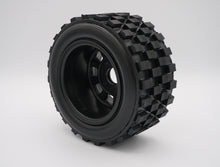 Load image into Gallery viewer, IN-STOCK NOW. BRP Tires: Knobbies | 3&quot; Wide Standard 6.5&quot; Wheel.  Made to ensure no ballooning! Therefore, these tires will not blow out due to centrifugal forces, as compared to foam tires competitors.  Recommended for 1/5 scale RC cars. Will require BRP hub adapter or Top Level RC hub adapter.
